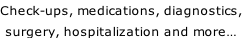 Check-ups, medications, diagnostics, surgery, hospitalization and more…